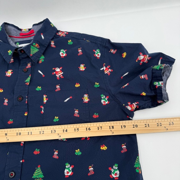 Eighth Avenue Shirt Men Medium Blue Button Up Christmas Santa Short Sleeve - Picture 7 of 9